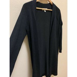 Pointelle Cardigan Sz Medium Black Open Front Long Sleeve